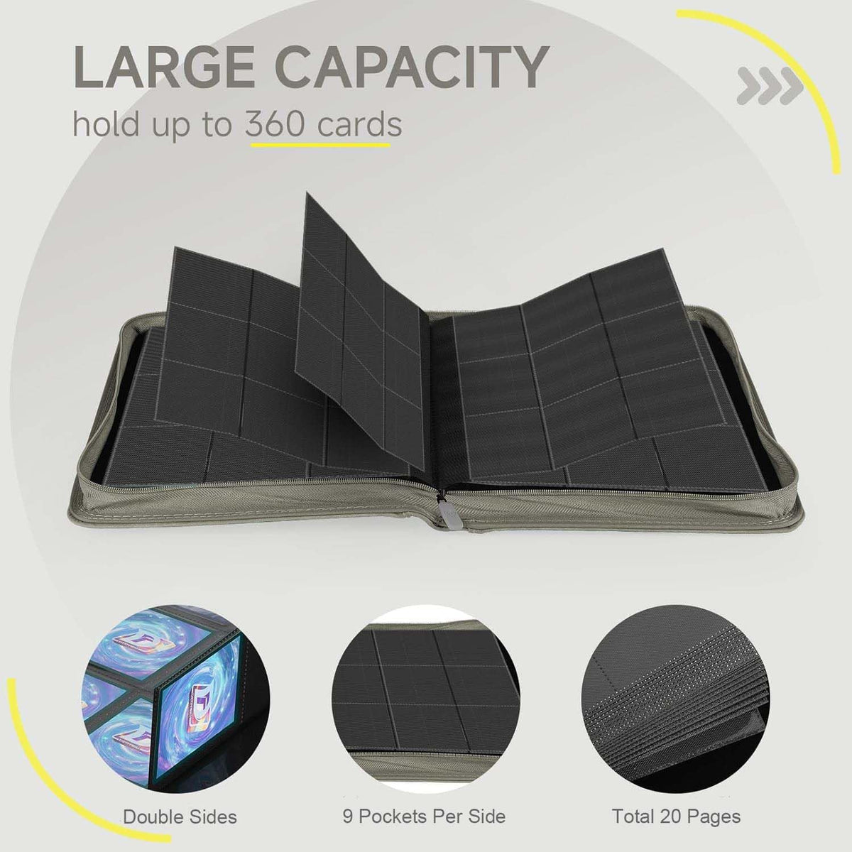 9 Pocket Card Binder,360 Pockets Trading Card Binder,Double Sided Pocket Collection Binder,Card Folder for MTG,TCG,Game Cards,Sport Cards,Grey