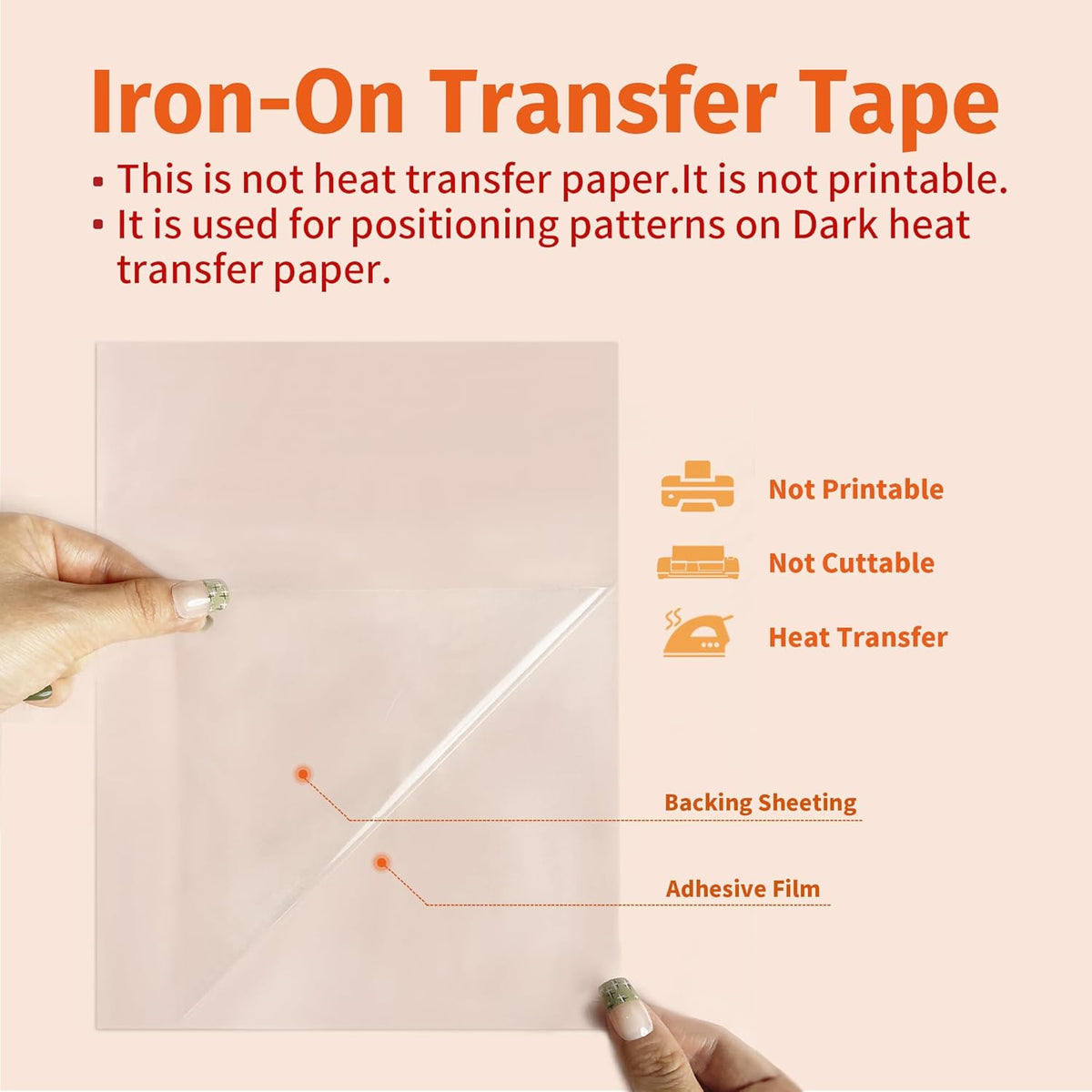 TransOurDream Tru-Iron On Transfer Tape for Inkjet Dark Heat Transfer Paper (20 Sheets, 8.5"x11") Iron On Clear Transfer Tape for Cut & Weeded Printable Heat Transfer Vinyl, Iron on Transfer Mask