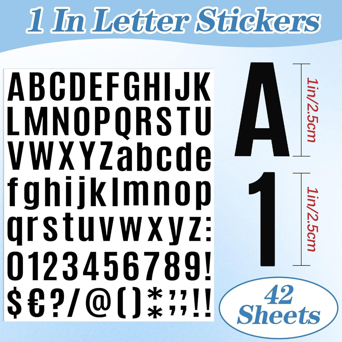 3402 PCS 42 Sheets Letter Stickers Small Mailbox Numbers and Letters Self Adhesive Vinyl Waterproof Alphabet Number Stickers for Mailbox Address,Scrapbooking,Cup, Sign,DIY Crafts Art (1 Inch,Black)