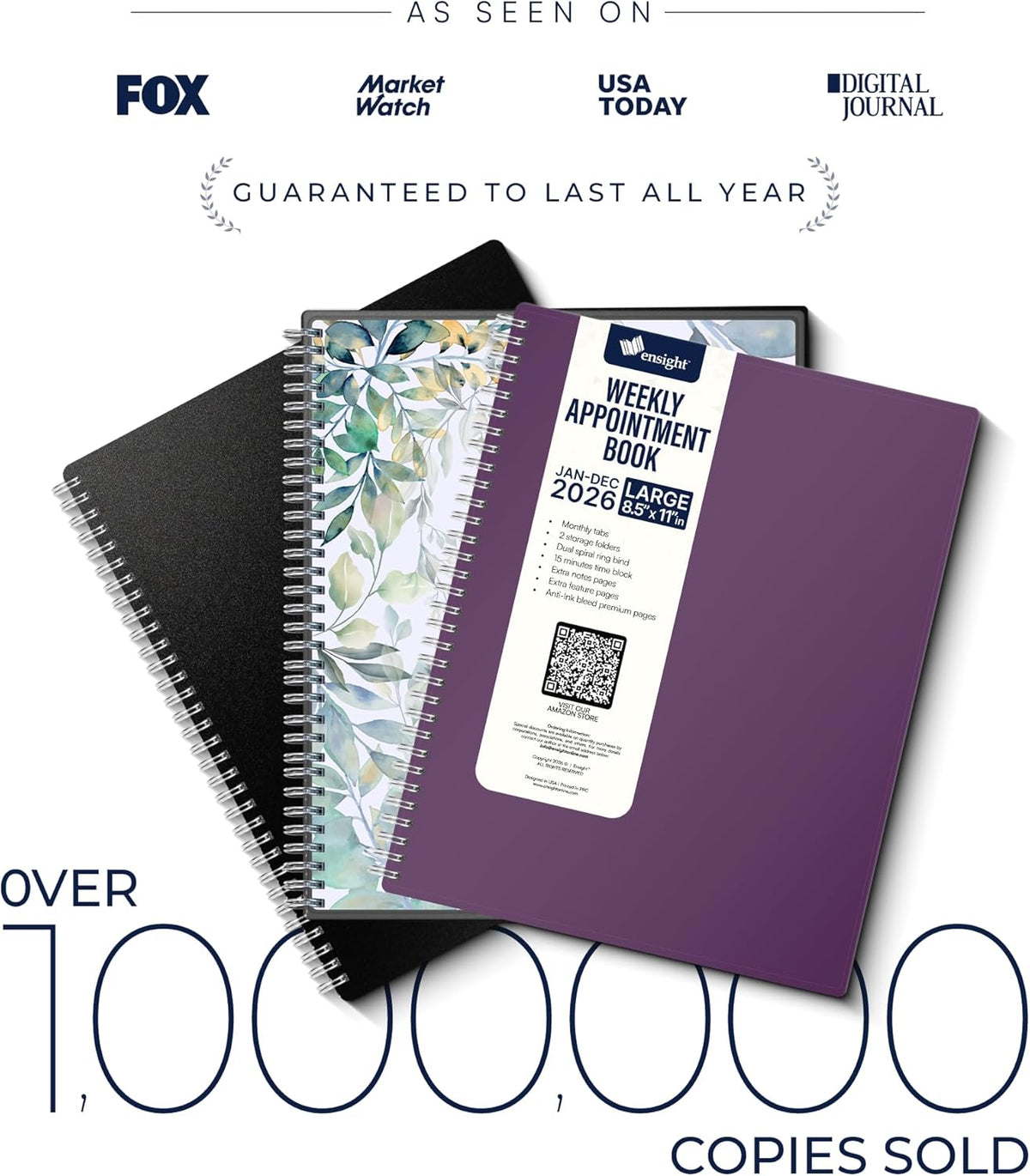 Ensight 2026 Appointment Book & Planner Ensight 8.5 x 11 inches Large Tabbed Daily Hourly Weekly Planner Schedule Book 15 Minute time Slots Business & Personal Planner Jan 2026 Dec 2026 Purple