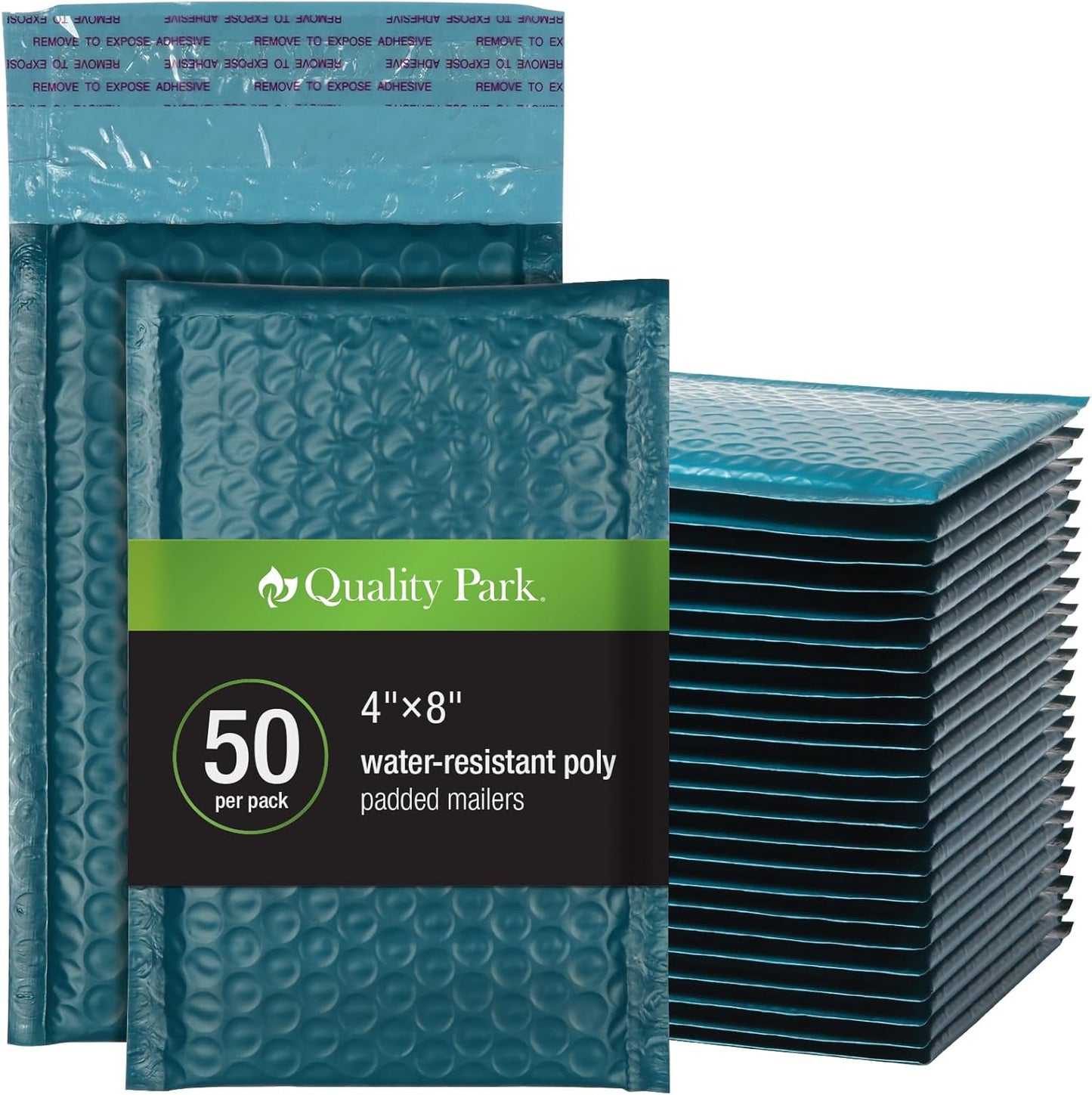 Quality Park Bubble Mailers, 4 x 8 Shipping Envelopes, Self-Seal, Small Blue Padded Envelopes, Redi-Strip Peel Off Closure, 50 Per Box (QUA85909)