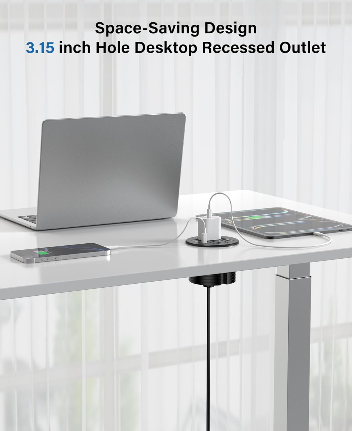 Jgstkcity Power Strip,Desktop Recessed Power Grommet,40W Total USB C Fast Charging,3.15-Inch Hole, 4 Outlets & 8 Ports, Ideal for Desktop & Countertop Flush Mount Outlet