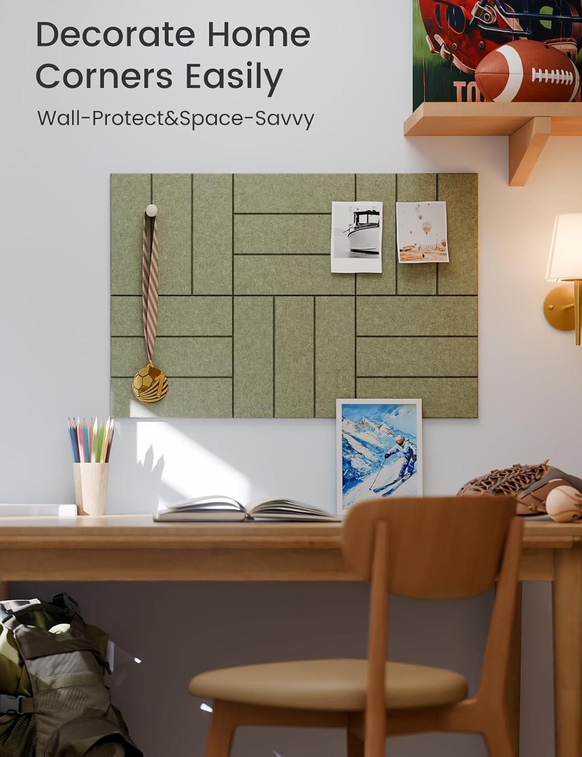 Felt Bulletin Board Tiles -28"x18" with 40 Adhesive Tabs, Cork Board Alternative for Office Decor, Push Pin Board Wall Organizer 6-Pack(Olive Green)