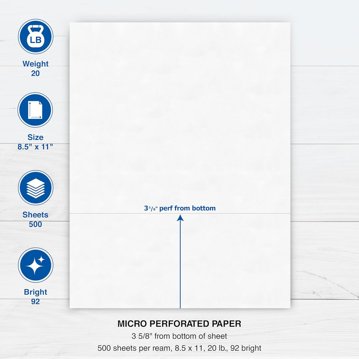 PrintWorks Professional 3 5/8" Horizontal Perforated Paper 8.5” x 11” - Perfect For W-2, 1099, & Statement Use - Made in the USA - 500 Sheets - 20 lb - Printer Compatible - White (04132)