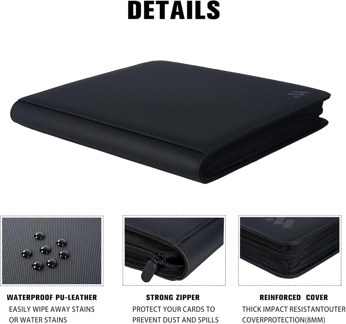 Premium 1000+ Pockets Card Binder,16 Pockets Trading Card Binder Ringless Side Loading Trading Card Album Folder for TCG -Black