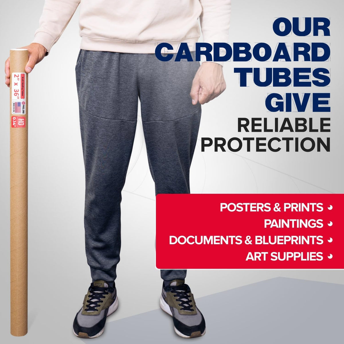 2" x 36" Heavy-Duty Reinforced Cardboard Mailing Tube, Pack of 6 Tubes with 12 Caps – Secure USPS Approved – Great for Shipping and Storing of Prints, Artwork, Posters or Documents
