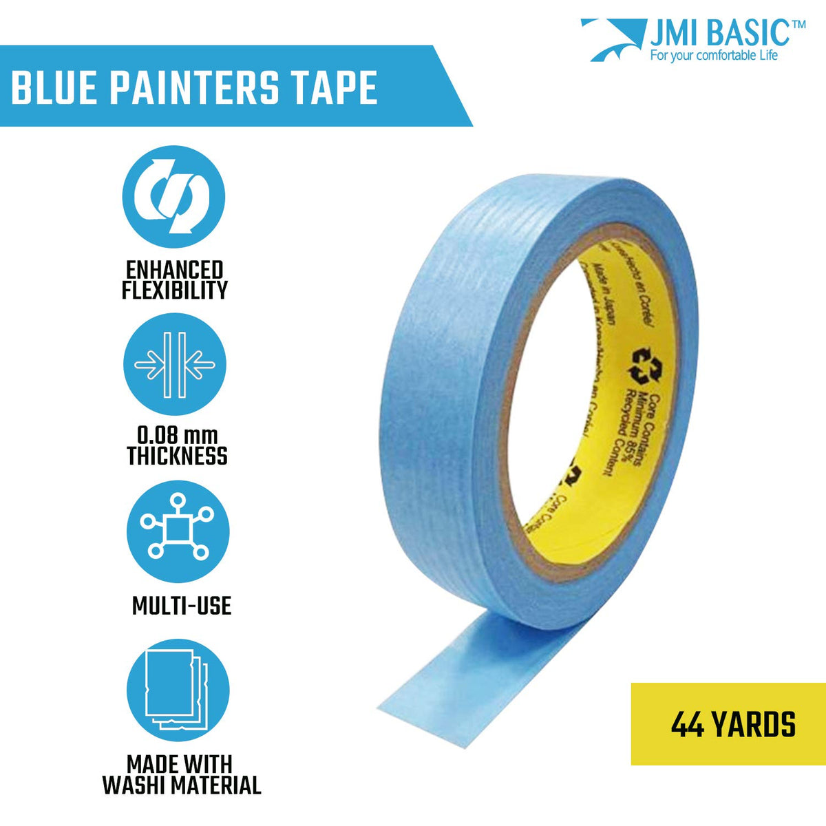 Blue Painters Tape Washi Paper - Assorted Size Multi Pack 44 Yard - No Residue Masking Tape for Painting Drafting Craft - Delicate Surfaces - Heat Resistant - Thin Thick (1/4 x 1/2 x 1 Inch - 3pK)
