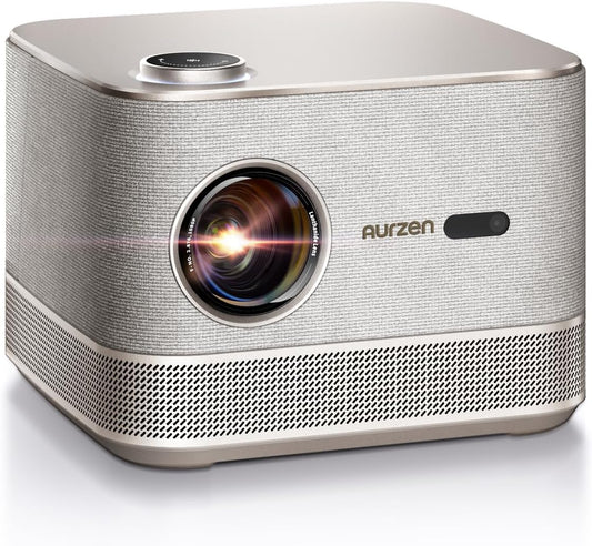 3-in-1 Outdoor Projector 4K Supported, AURZEN BOOM 3 Smart Projector with WiFi and Bluetooth, 3D DoIby Audio & 36W Speakers, Auto Focus & Keystone, Netflix Official 500 ANSI Home proyector, Gold