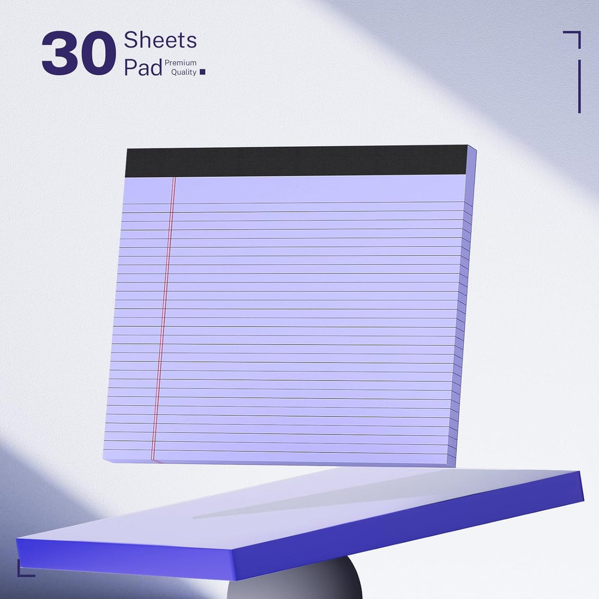 3 Pack Wide Legal Pads 11" x 9.5" (Landscape Format) Purple College Ruled Note Pad Narrow Ruled 30 Sheets per Notepad Perforated Writing Paper with Thick Backboard Horizontal Pads of Paper