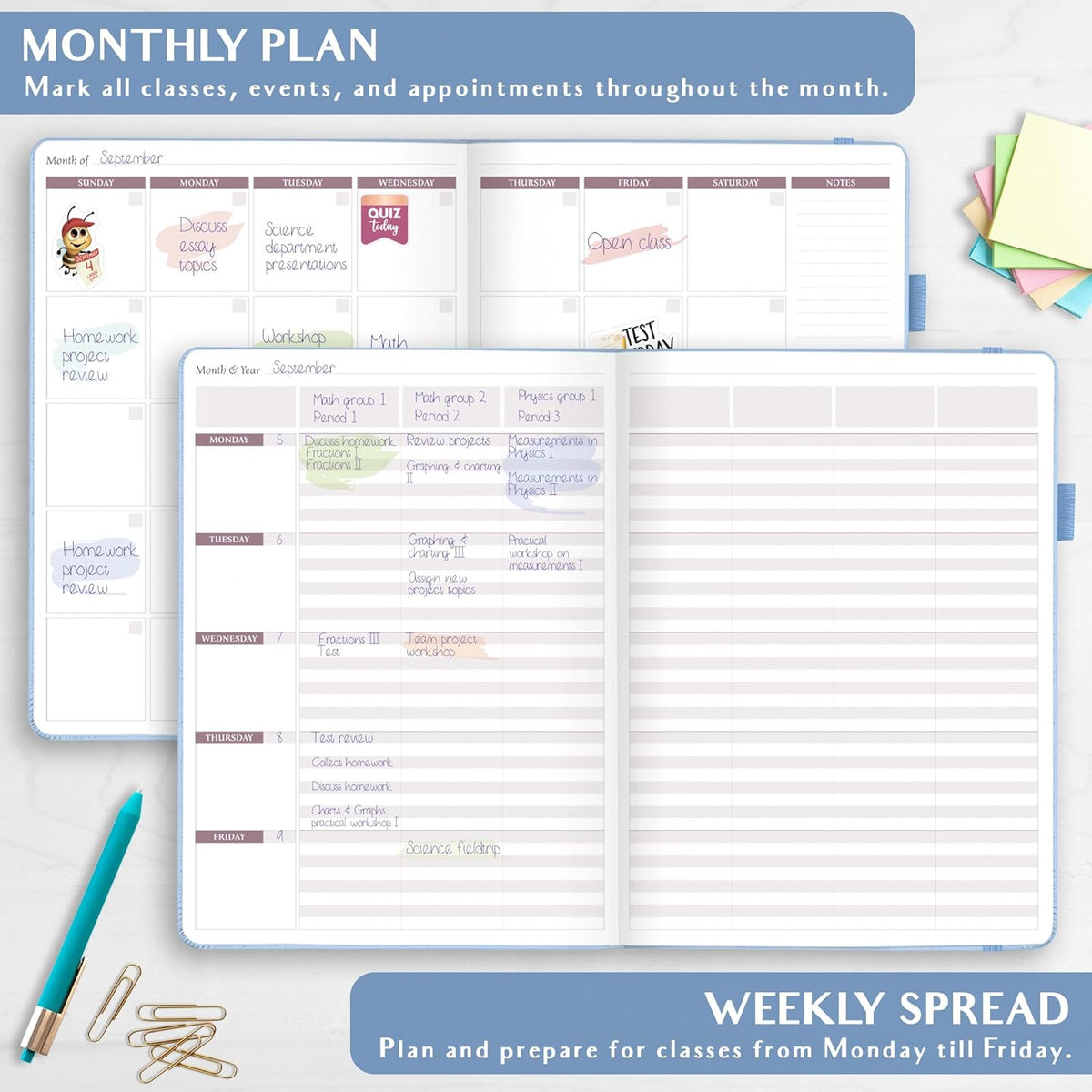 Legend Teacher Planner – Undated Lesson Plan Book for Teachers with Weekly & Monthly Calendars - Classroom Organization & School Year Planner – 8.5”x11.5” Hardcover (Periwinkle)
