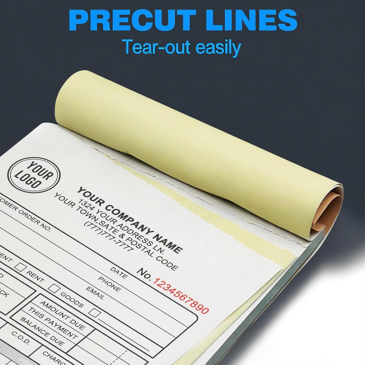 Custom Sales Invoice Personalized Carbonless NCR Forms with Company Name/Logo Personalized Invoice, Receipt Book, Work Sales Purchase Orders, Estimates, Quote Forms 5.5" x 8.5" - 2 Part(100 Sets)