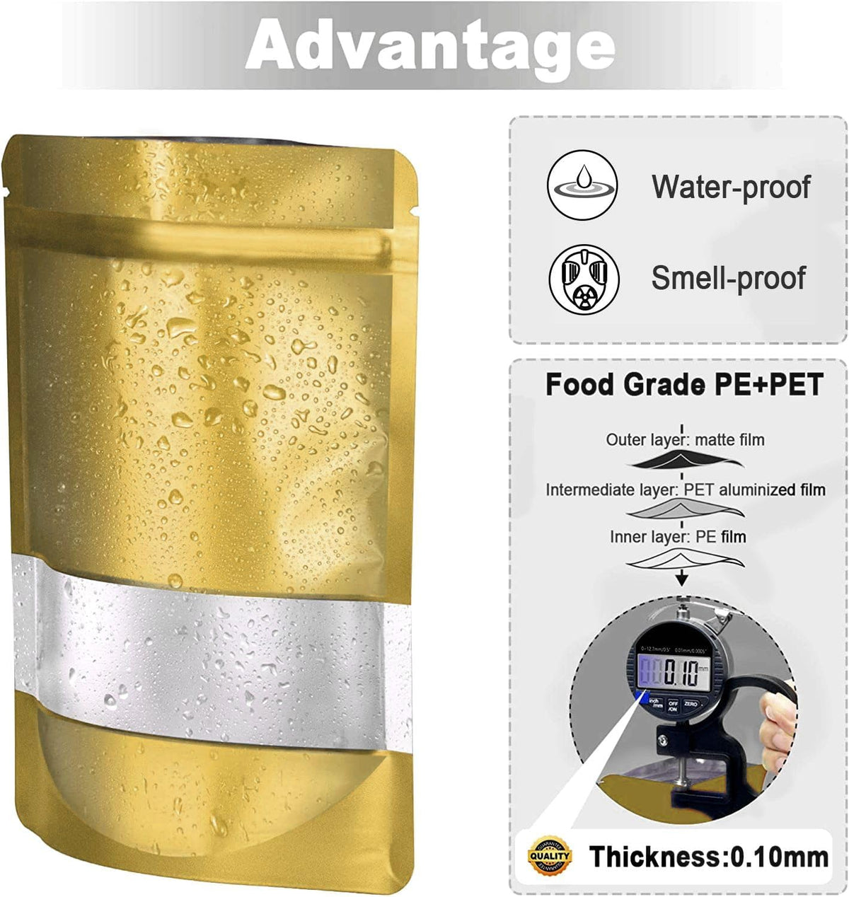 4"x6" 120pcs Mylar Bags for Food Storage,Smell Proof Bag with Matte Window Resealable Food Storage Bags for Small Business, Stand-up Foil Pouch Packaging Freeze Dried Candy Bag(Gold)