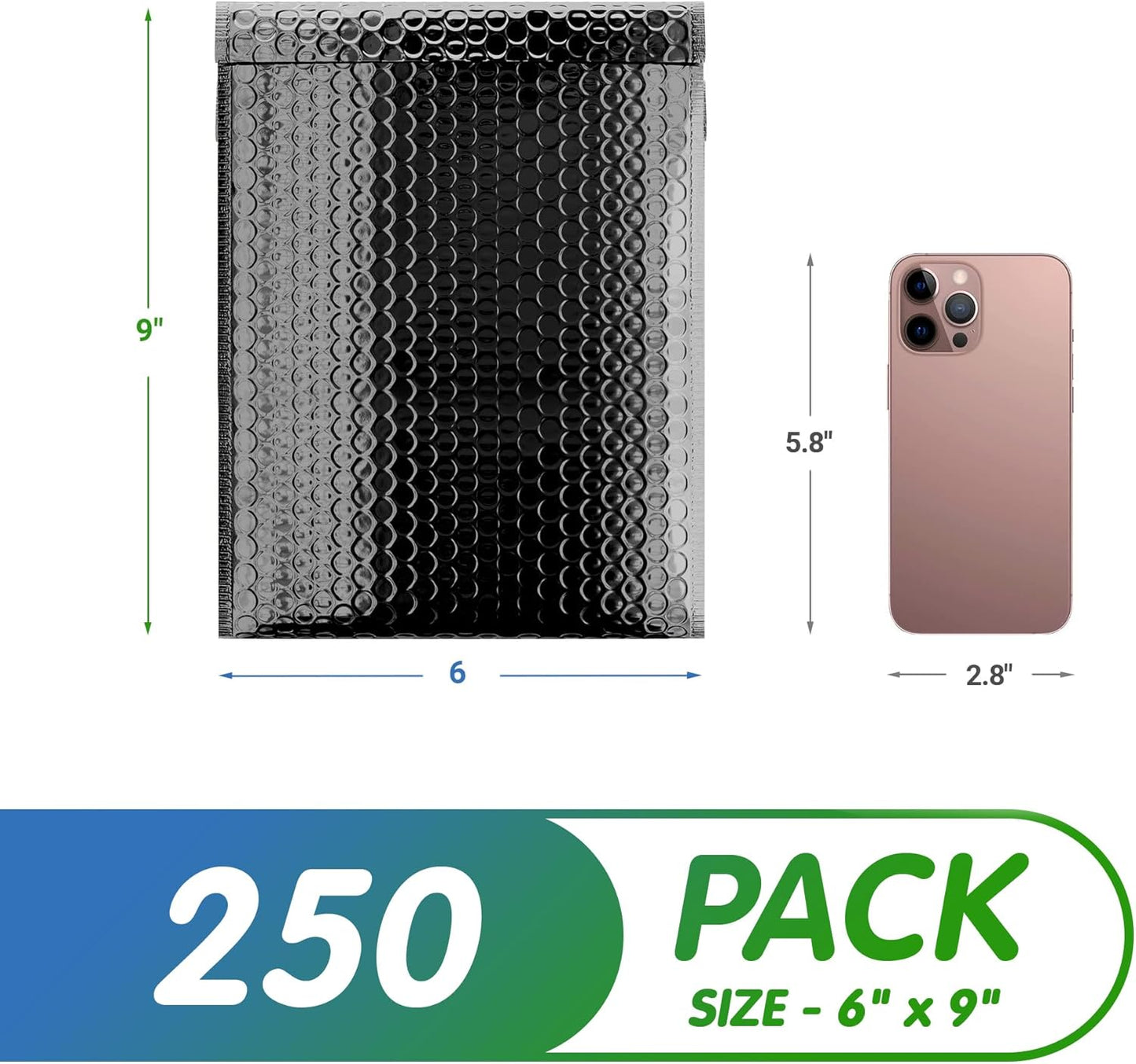 Black Poly Bubble Mailers Self Seal, 6 x 9 Inch. Pack of 250 Bubble Packaging Envelopes for Shipping. Durable Padded Envelopes Waterproof. Self Seal Padded Mailers. Shipping Packages
