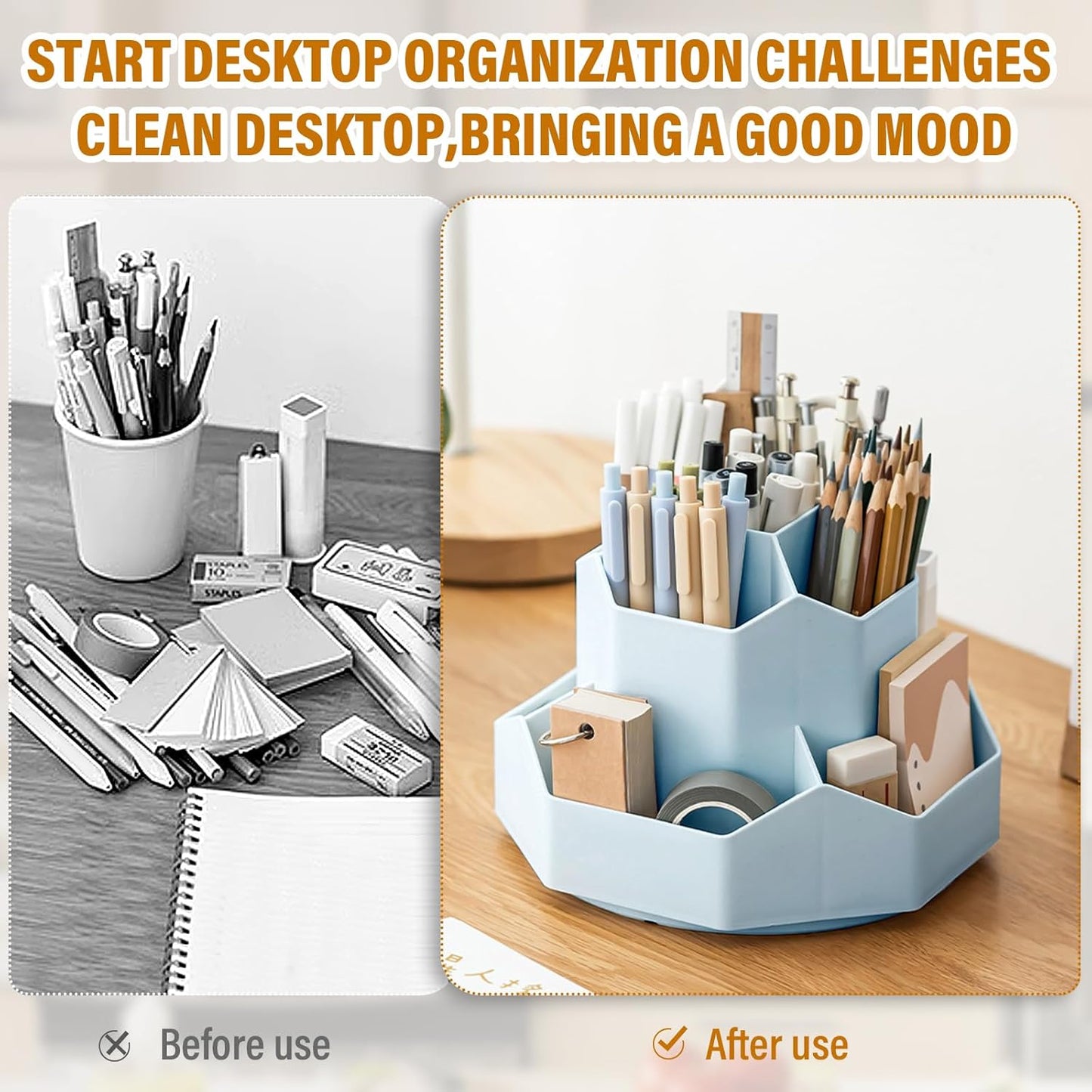 360 Degree Rotation Pen Holder,9 Slots Pencil Holder for Desk,Desk Organizer,Desk Accessories & Workspace Organizers,Apply Office, School, Home（Blue