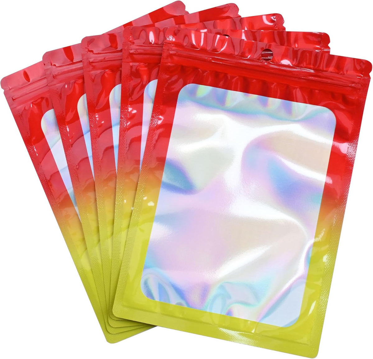 Resealable Mylar Pouch Bag Great for Office Home Party Favor Food Storage (100PCS, Red and Yellow Color, 6.3 x 9.5 inch)
