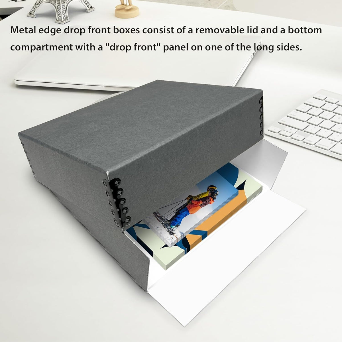 Lineco Museum Archival Storage Box, 11.75x15.25x3 in. Drop Front Design. Acid-Free with Metal Edge. Organize Photos, Pictures, Prints, Documents, Crafts, DIY. Gray, 2 Pack