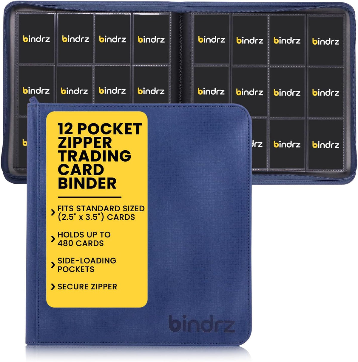 12 Pocket Zipper Binder for 480 Sleeved Trading Cards - Side Loading Pockets Album - Archival Safe Material and Compatible with TCG MTG and Sports Collectibles (Blue)