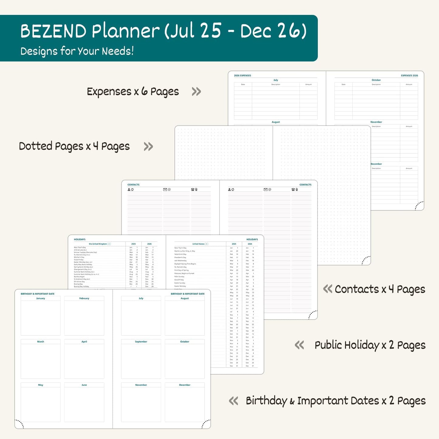 BEZEND Weekly Planner 2025-2026 with 2 Columns, 8.5" x 11" Academic Calendar 18 Months (Jul 25-Dec 26) Life Work Appointment Book with Monthly Tab, PU Leather Hardcover - Black