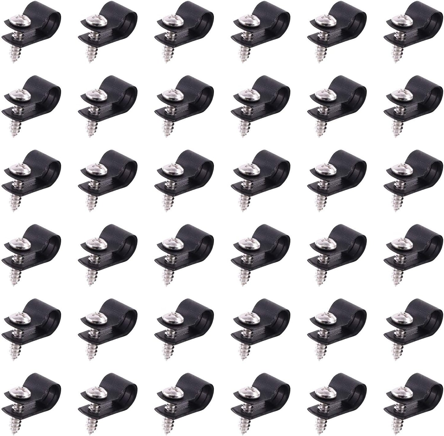 Swpeet 60 Pack Black 5/16 Inch Nylon Plastic R-Type Cable Clips Clamp Kit, Nylon Screw Mounting Cord Fastener Clips with 60 Pack Screws for Wire Management (5/16 Inch, Black)