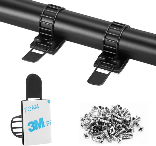 50Pcs Adjustable Adhesive Cable Management Clips, Nylon Cable Strap Ties Wire Clips Clamps Organizer with Strong Adhesive Tape, Extra Screw & Hole for Strong Fixation Home Office - 3.35 Inch Black