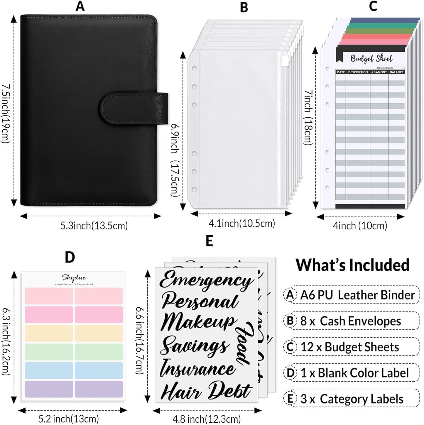 SKYDUE Budget Binder, Money Saving Binder with Zipper Envelopes, Cash Envelopes and Expense Budget Sheets for Budgeting