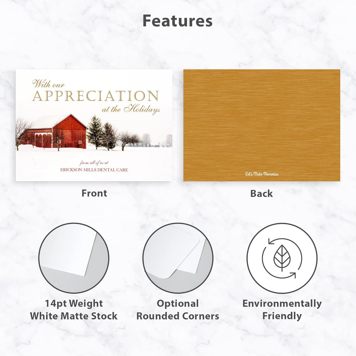 Let's Make Memories Personalized Business Christmas Cards with Envelopes - Premium Quality - 5x7-2025 Holiday Cards & White Envelopes - Country Escape - 150 ct