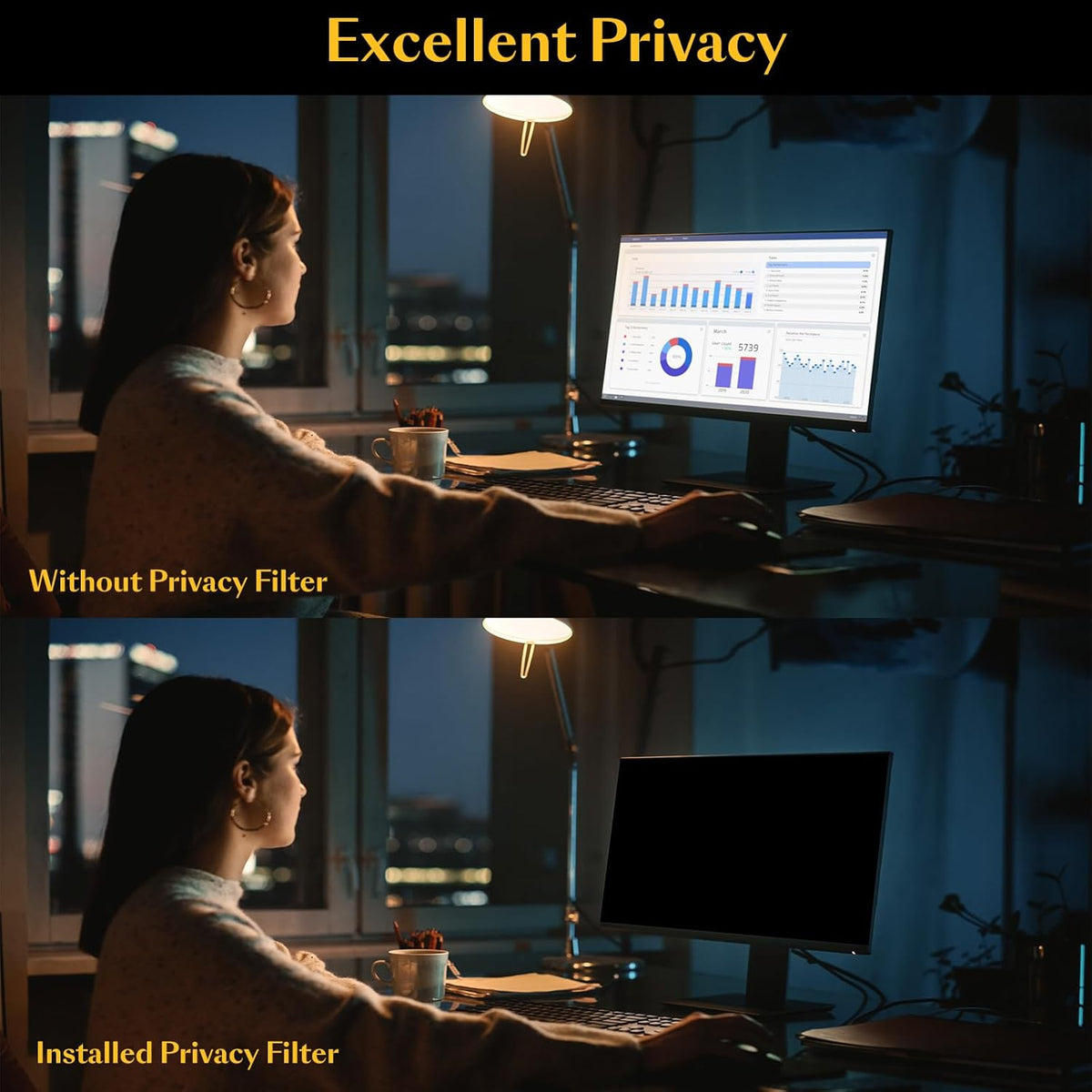 Magnetic Computer Privacy Screen Filter 22 inch for 16:10 Widescreen Monitor Desktop PC, 22in Hanging Removable Anti Blue Light Glare Eye Protection Shield, Screen Protector Panel