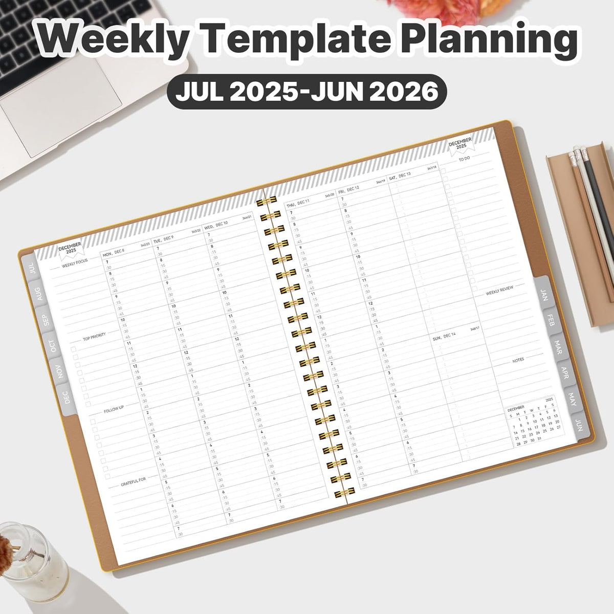 GETINK Appointment Book 2025-2026 Weekly Daily Hourly Planner 8.5"x11" Spiral Bound, Jul. 2025 - Jun. 2026, Laredule Appointment Planner 2025 with 15-Minute Increments, Flexible Cover, Pink