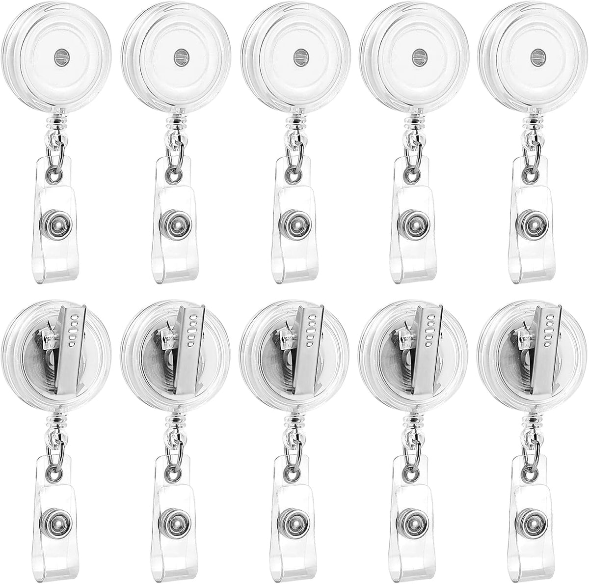 50 Pack Badge Reels Retractable with Swivel Alligator Clip Retractable Badge Holder Reels for Students, Teachers, Office Workers (Translucent Clear)