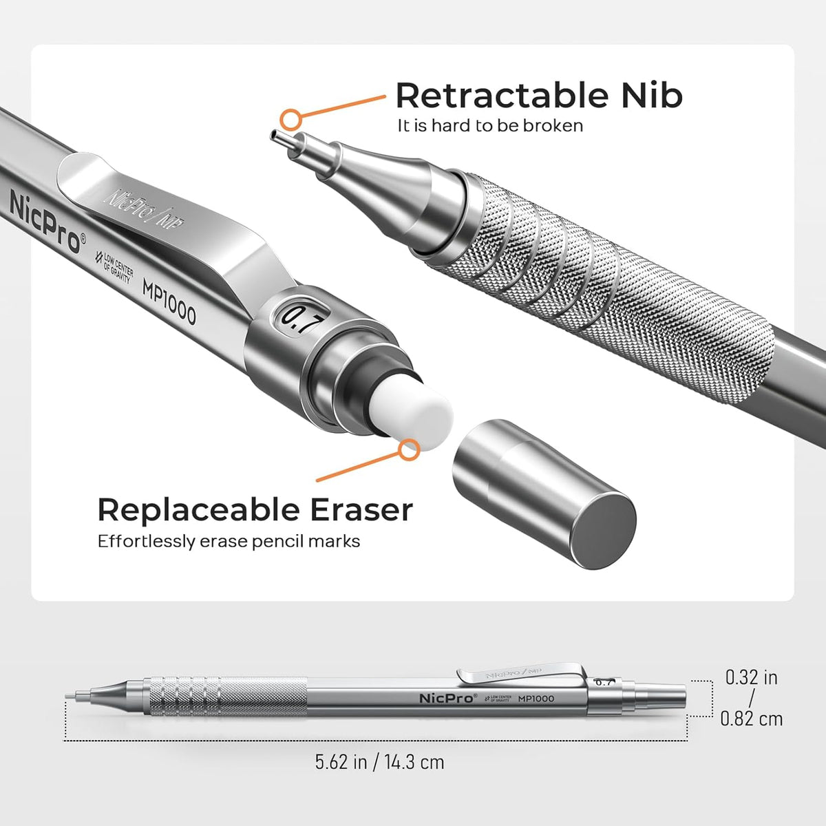 Nicpro 20PCS Metal Mechanical Pencil Set in Leather Case, Art Drafting Pencil 0.3, 0.5, 0.7, 0.9 mm & 2mm Lead Holders, 9 Tube (4B 2B HB 2H Colors) Lead Refills, Erasers For Sketching Drawing