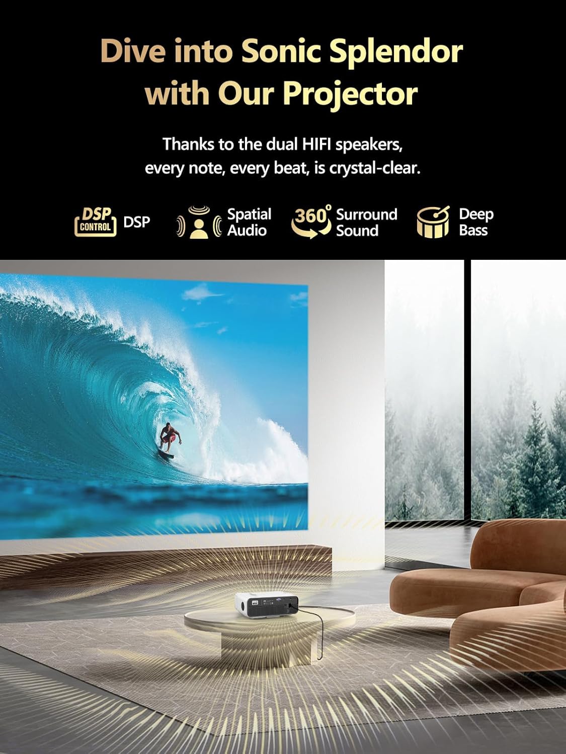 WiFi Bluetooth Movie Projector Indoor 4K, with 2 HDMI ARC, 2 USB, Auto Focus, Smart Android LED Daytime Home Theater Projectors Apps Zoom Keystone for Church, Bedroom, Living /Conference Room, Ceiling