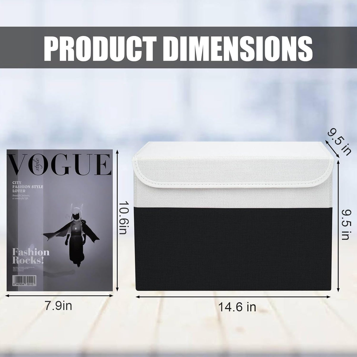 Large 22 Quart Linen Fabric Foldable Storage Bin Cube Organizer Basket with Flip-Top Lid & Handles, Clothes Blanket Box for Home, Office, Closet, Black & White, 4 Pack 14.6 x 9.5 x 9.5