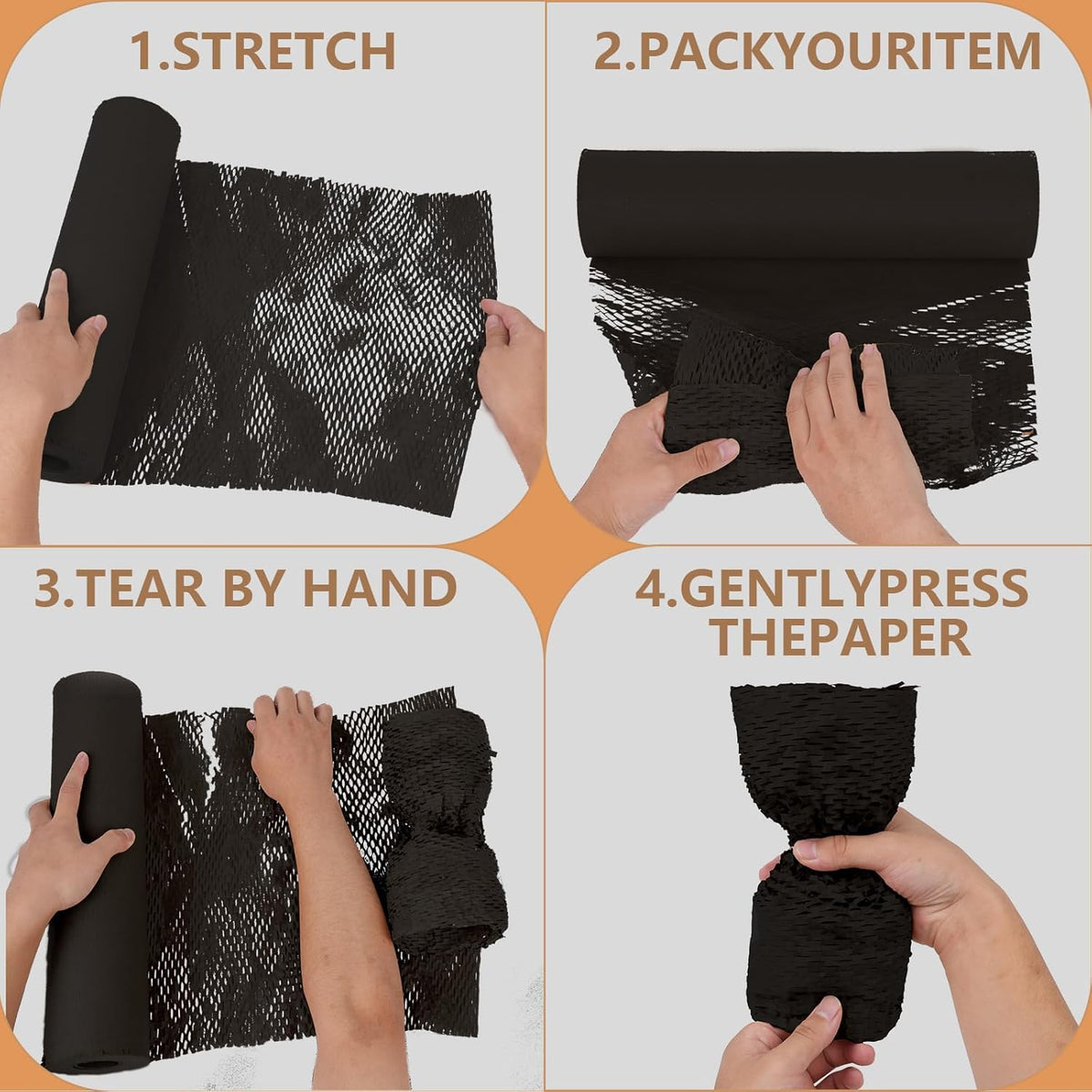 Honeycomb Packing Paper, 12" x 200' Packing Paper Substitute Alternative for Bubble Cushioning Wrap for Moving Shipping Packaging, Recyclable Moving Supplies Bubble Packing Wrap Roll-Black