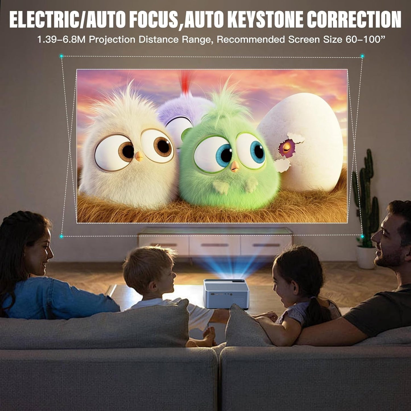 [600ANSI & Auto Focus]4K Home Theater Projector with WiFi and Bluetooth, Native 1080P Movie Projector for Indoor/Outdoor, Auto Keystone & 50% Zoom, Smart Projector for Smartphone/Laptop/USB