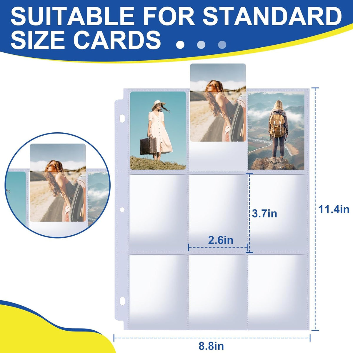 2160 Pockets Card Sleeves Binder Sheets, 9 Pocket Card Sleeves for 3 Ring Binde, Trading Cards Sleeves Fit for Baseball, Football, Game, Business Cards(120 Pages)