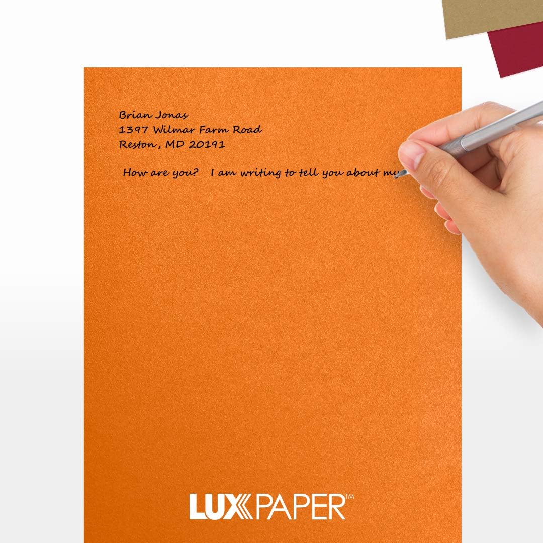 LUXPaper 8.5” x 11” Paper for Crafts and Printing in Flame Metallic, Scrapbook and Office Supplies, 50 Pack (Orange)