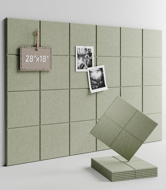 Felt Bulletin Board Tiles -28"x18" Cork Board Alternative for Office Decor, Push Pin Board Wall Organizer 6-Pack - Sage