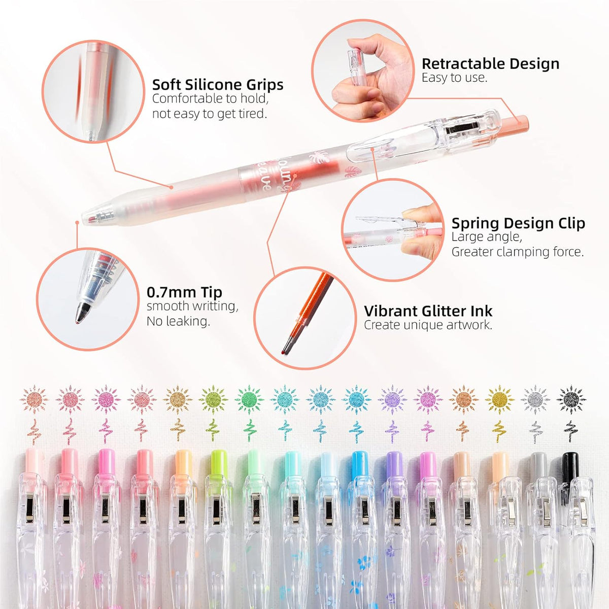 Glitter Gel Pens 8 Color Retractable Glitter Gel Pen Set 0.7mm Colored Pens for Journaling Coloring Drawing Office School Art Supplies(8A)…
