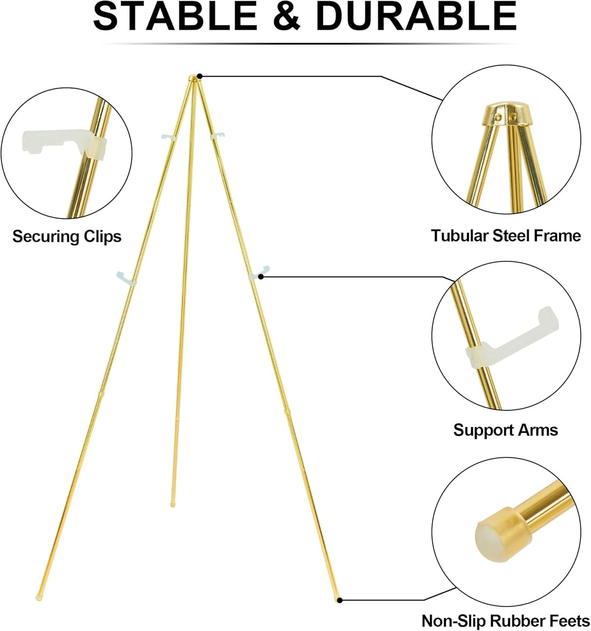 Easel Stand for Sign 63'' Art Easels for Display Wedding Welcome Poster Stand Portable Floor Metal Easel Gold 3 Pack