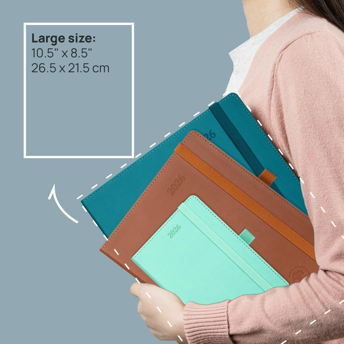 POPRUN 2026 Planner (Large - 8.5'' x 10.5'') - 2026 Weekly Calendar (Jan. 2026 - Dec. 2026) with Hourly Time Slots, Weekly/Monthly Appointment Book for Time Management - Leather Soft Cover - Night Sky Blue