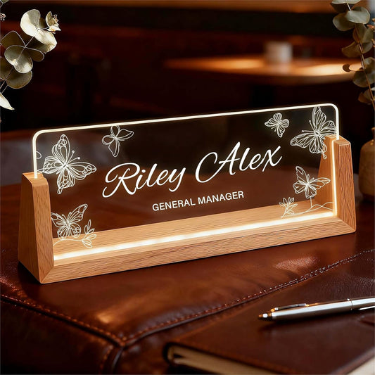 Acrylic Desk Name Plate Personalized, Custom Light Up Office Sign for Boss Employee Teacher, Appreciation Gifts for Coworkers, Professional Desk Decor