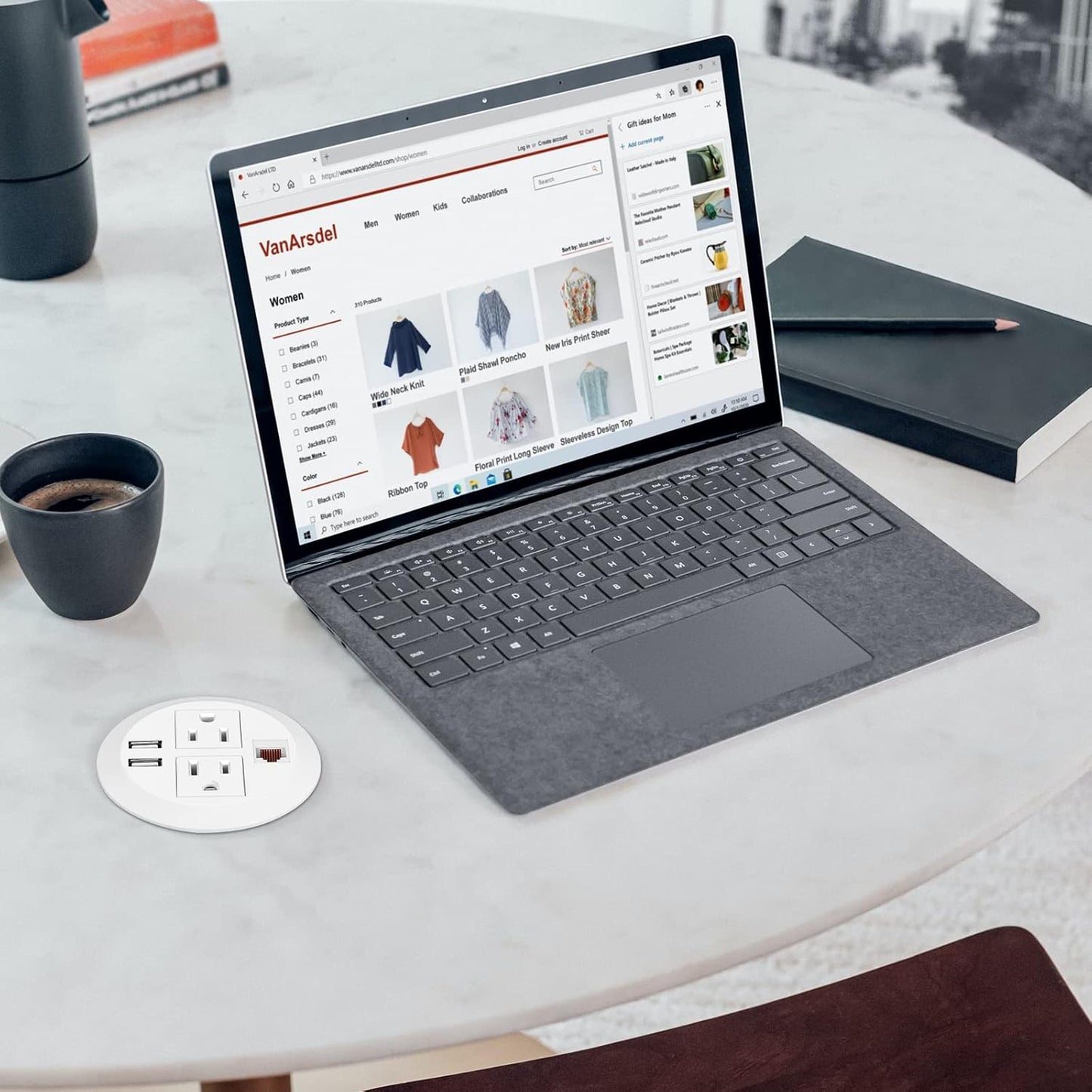 BTU Desktop Power Grommet with USB, 3 inch Hole Recessed Power Outlet, Flush Mount Power Strip Outlet with 2 AC Outlet & 2 USB Ports & 1 CAT6 & 10ft Power Cords for Table, Office, Home, Hotel, White
