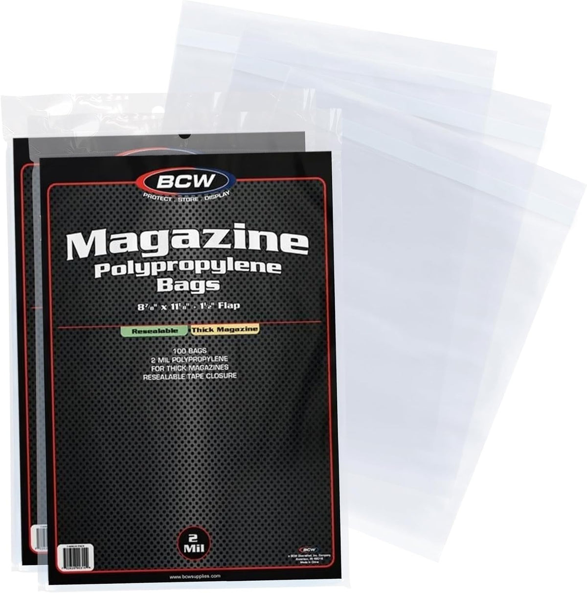 BCW Thick Resealable Magazine Bags - Pack of 200 | Acid-Free, Clear Polypropylene Sleeves for Archival-Quality Storage of Collectible Magazines | Protect Your Valuable Comic Book Collection