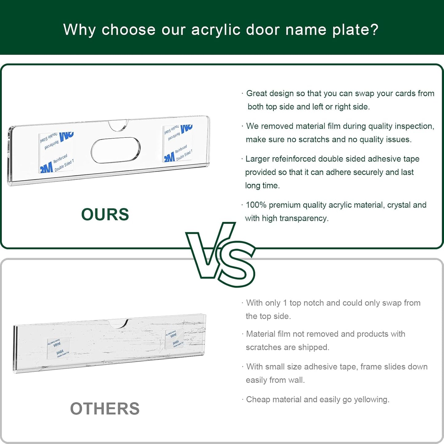 Nameplate for Doors with Adhesive Tapes - 5 Pack 2x8 Inch Clear Acrylic Office Door Name Plate Classroom Wall Name Plate Holder Horizontal Nameplate Holder Plastic Sign Frame
