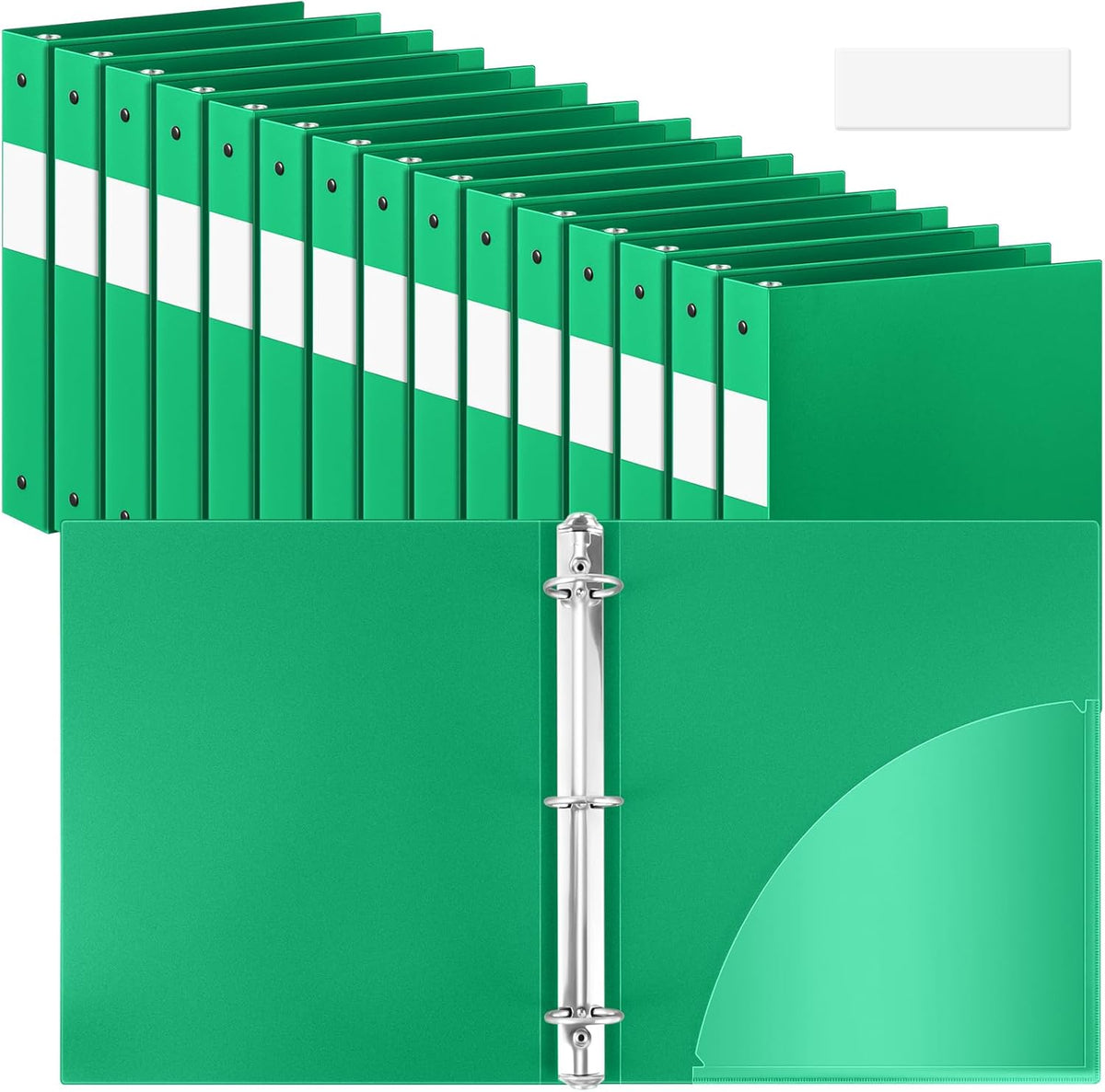 36 Pcs 1 Inch 3 Ring Plastic Binder Flexible Binders Bulk Fits Letter Size 8.5'' x 11'' Paper Holds up to 225 Sheets with 1 Pockets Versatile Binder for School Office Home (Green)