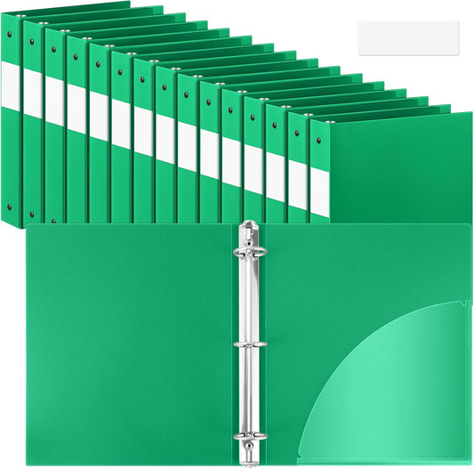 36 Pcs 1 Inch 3 Ring Plastic Binder Flexible Binders Bulk Fits Letter Size 8.5'' x 11'' Paper Holds up to 225 Sheets with 1 Pockets Versatile Binder for School Office Home (Green)