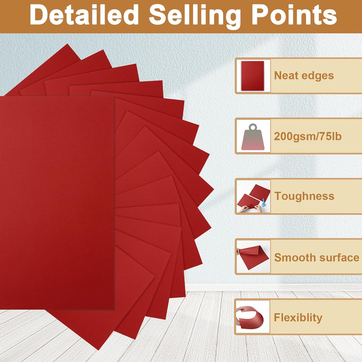 100 Sheets Christmas Red Cardstock 8.5 x 11 Scrapbooking Paper, 200gsm/75lb Premium Dark Red Paper Card Stock for DIY Cards Making, School Crafting, Party Decors, Wedding Invitations
