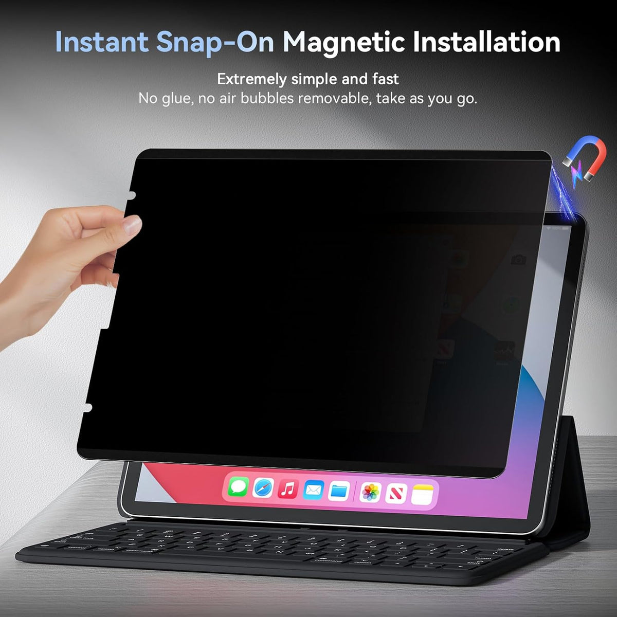 360° 4 Way Magnetic Privacy Filter for iPad Pro 12.9 Inch 2018 2020 2021 2022, Removable Anti-Glare Blue Light Matte Privacy Screen Protector, Anti-Scratch, Bubble-Free, Reusable