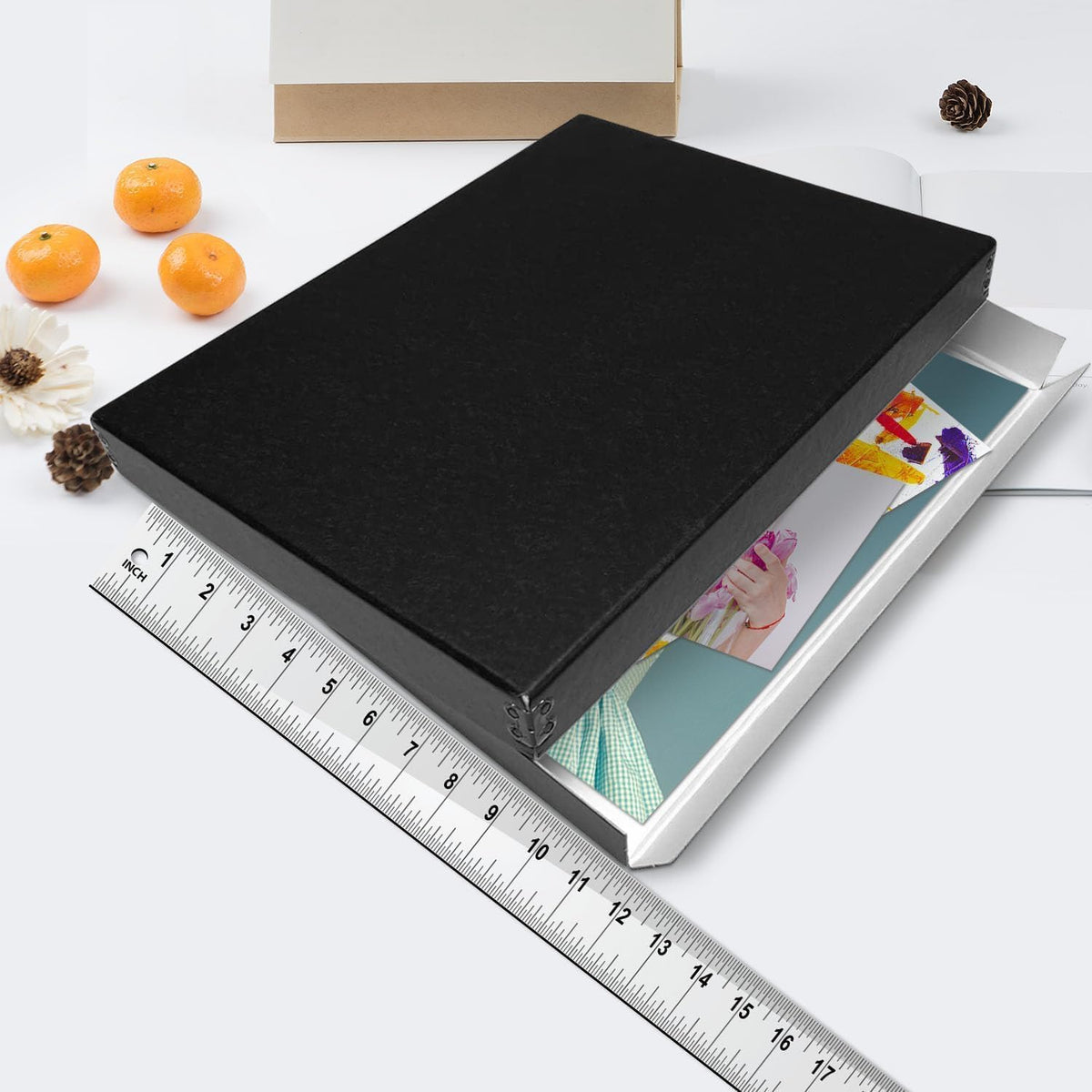 Lineco Museum Archival Storage Box, 11.75x15.25x1.5 in. Drop Front Design. Acid-Free with Metal Edge. Organize Photos, Pictures, Prints, Documents, Crafts, DIY. Black, 2 Pack