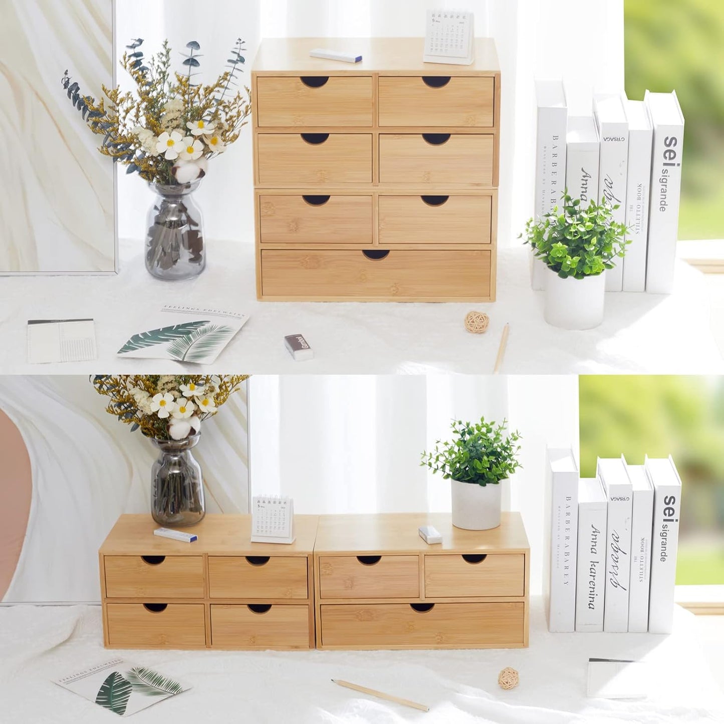 Bamboo Desk Organizer With Drawers Countertop Drawers 3 Drawers Counter Storage Box Corner Desk Organizer for Home Office No Assembly Required
